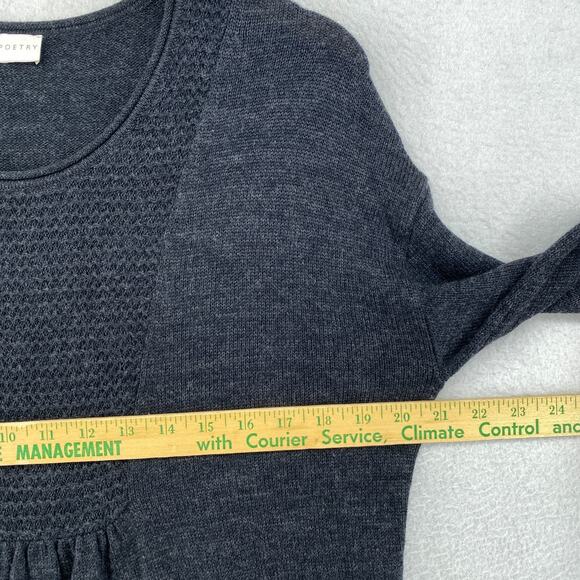 POETRY Dress 4 Sweater Wool Cotton Tunic Crochet Knit Ruched Long Sleeve Gray - Picture 9 of 11